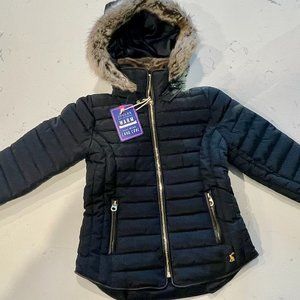 NWT Girls size 6Y Joules Navy winter Coat with fur trim and removable hood